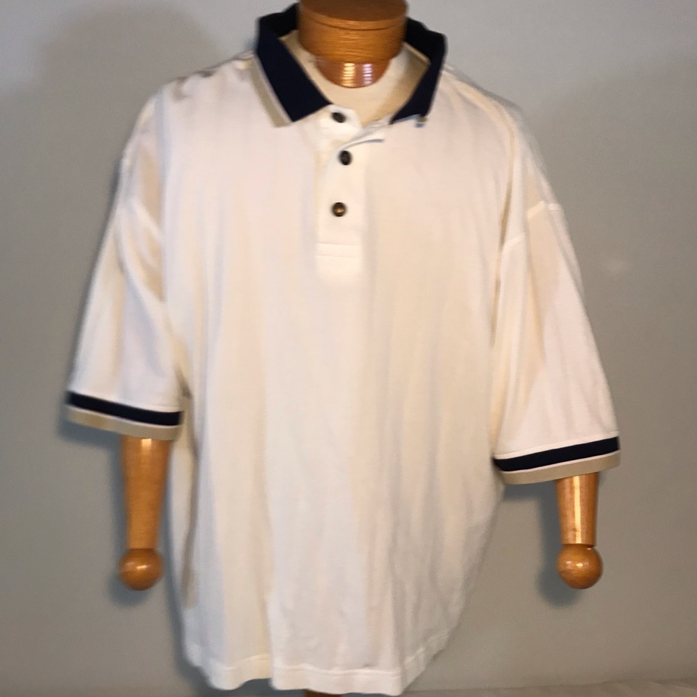 Sz 3XL Men’s White Knit Short Sleeve Polo Shirt